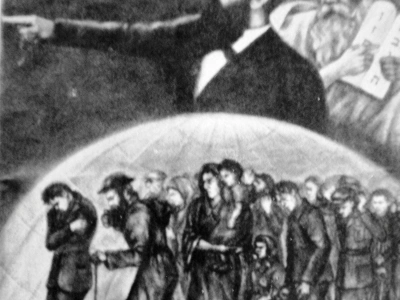 Gemälde von Avraham: Mose und Herzl weisen den Überlebenden den Weg in die Zukunft. © privat
