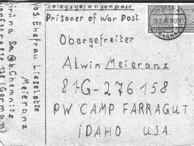 Karte von Oma nach Camp Farragut, Idaho, Frühjahr 1946. © Anemone Rüger